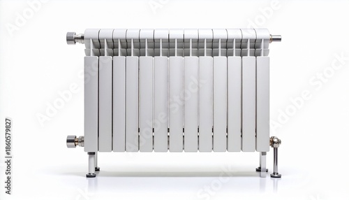 Wallpaper Mural White vertical-panel radiator mounted on wall with metal pipe connections, minimal indoor setup. Torontodigital.ca