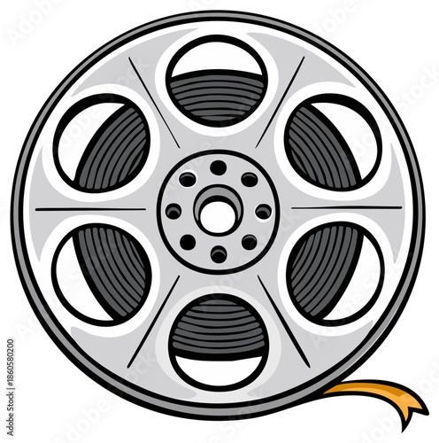 Classic cartoon illustration of a vintage movie film reel for cinema and filmmaking