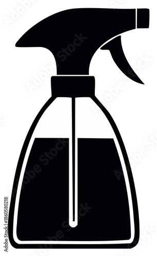 Minimalist black silhouette icon of a versatile trigger spray bottle for household cleaning and gardening solutions