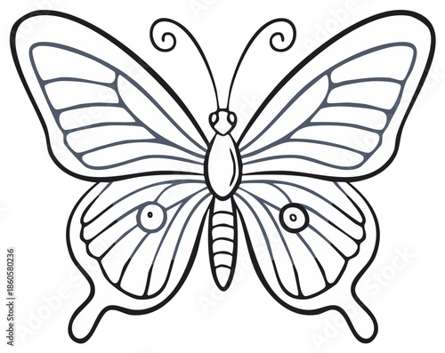 Stylized Butterfly Illustration with Detailed Wing Patterns and Antennae