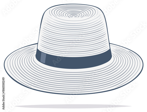 Elegant Striped Hat: Stylish Straw Headwear with Brim and Decorative Band for Sun Protection, Isolated