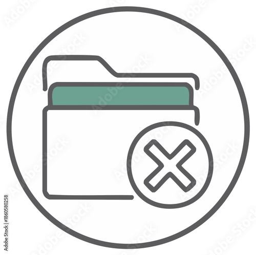 Document folder with an X mark symbol indicating cancellation or deletion within a circle