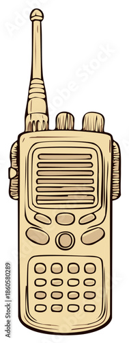 Illustration of a vintage walkie talkie, communication device.