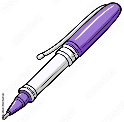 Bright purple and white marker pen illustration for school and office stationery supplies