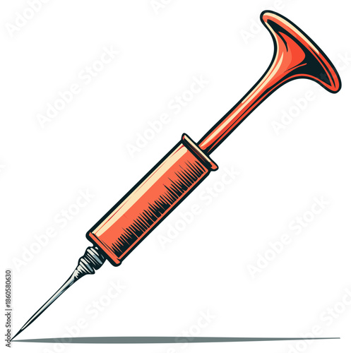 Antique medical syringe with hypodermic needle in a retro engraved style