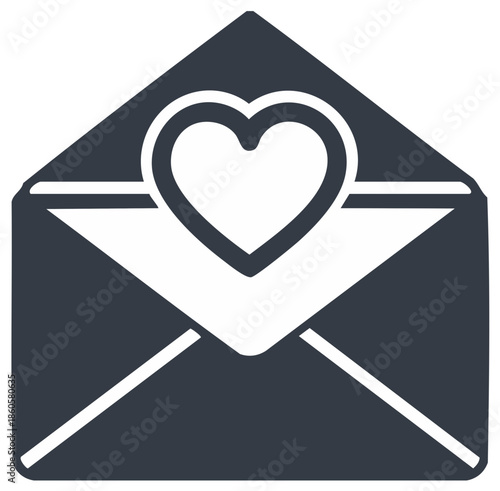 Simple vector icon of a love letter with a heart coming out of an open envelope