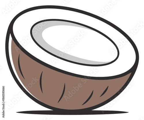 Illustration of a Halved Coconut With a White Interior and Brown Exterior
