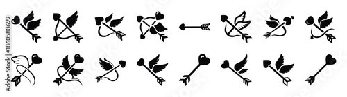 A set of cupid arrow flight minimal flat vector icon set. valentines day design element.