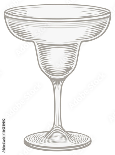 Engraved illustration of an empty margarita glass on a white background, cocktail