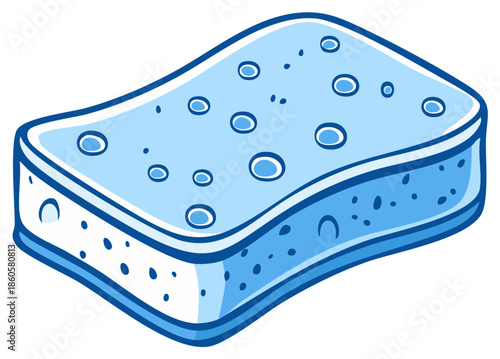 Vector illustration of a blue porous cleaning sponge for washing dishes