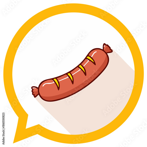 Cartoon sausage icon in speech bubble