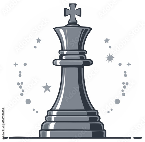 Majestic chess king piece with sparkling stars and dots illustration