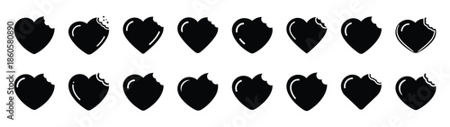 A set of heart cookie bite minimal flat vector icon set. valentines day design element.