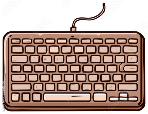Brown computer keyboard with wire, illustrated in a simple, clean style