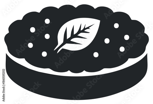 Delicious Dessert with Berries and Leaf Elegant Monochrome Design Pastry Vector Illustration