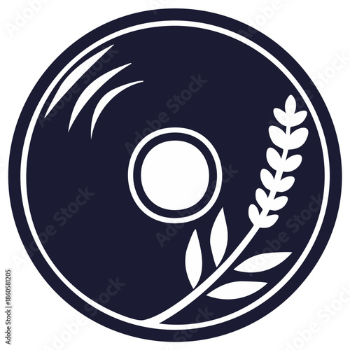 Abstract musical disk with natural grain plant symbol illustration