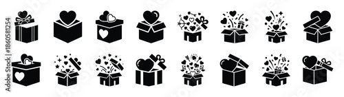 A set of love surprise box minimal flat vector icon set. valentines day design element.