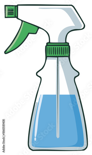 Illustration of Spray Bottle with Blue Liquid for Disinfectant or Cleaning Solutions
