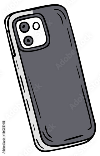 Cartoon Style Mobile Phone Illustration in Back View with Camera Lens Square