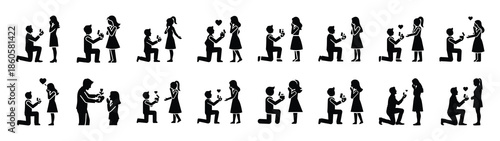 A set of romantic surprise reveal minimal flat vector icon set. valentines day design element.