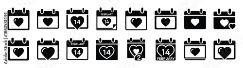 A set of valentine calendar date minimal flat vector icon set. valentines day design element.
