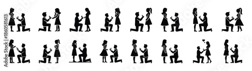 A set of valentine proposal kneel minimal flat vector icon set. valentines day design element.