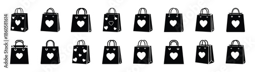 A set of valentine shopping bag minimal flat vector icon set. valentines day design element.