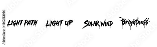 Graffiti style typography with phrases "light path," "light up," "solar wind," and "brightness