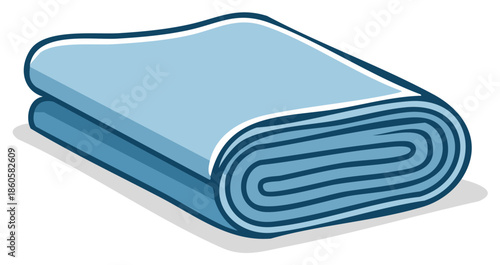 Illustration of a neatly folded blue fabric roll showing layers and texture