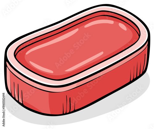 Cartoon illustration of an open can of processed luncheon meat