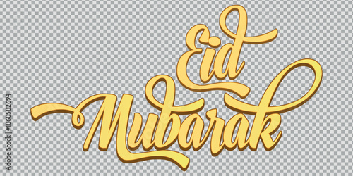 Golden eid mubarak calligraphy isolated on transparent background eid mubarak typography vector