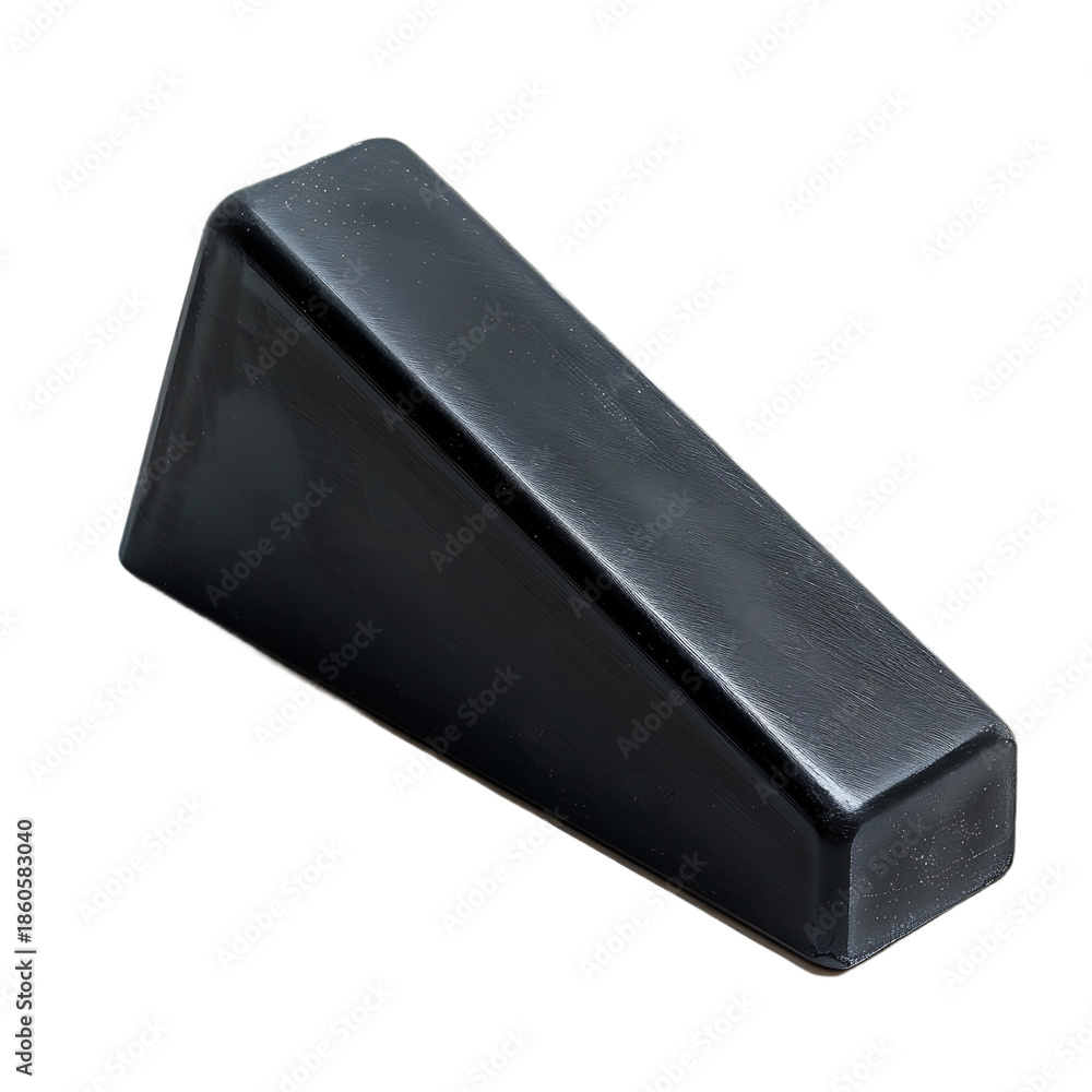 Fototapeta premium Black Rubber Door Stopper Wedge Isolated On Transparent Background