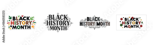Black history month logos with vibrant, elegant designs and patterns