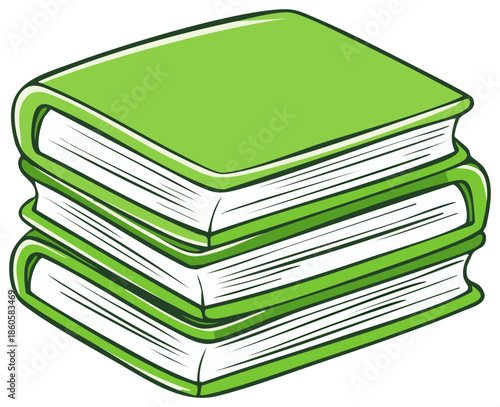 Stack of Three Green Books with White Pages Classic Illustration Design
