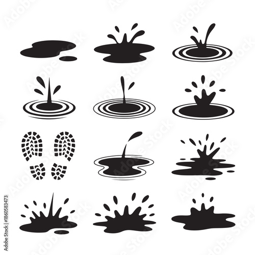 Collection of Puddle Icon Set on Transparent Background Vector Illustration Design for Wet Floor Signs or Water Related Visuals