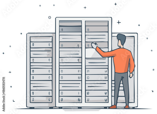 System administrator managing large server racks for information technology