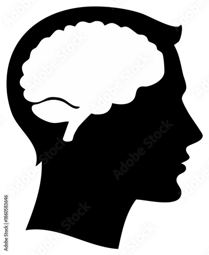 Silhouette Profile of a Man's Head Showing a White Brain Illustration Inside