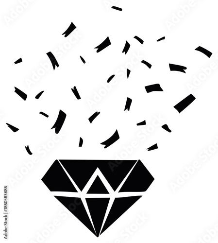 Black Diamond Gemstone with Falling Confetti Celebration Illustration