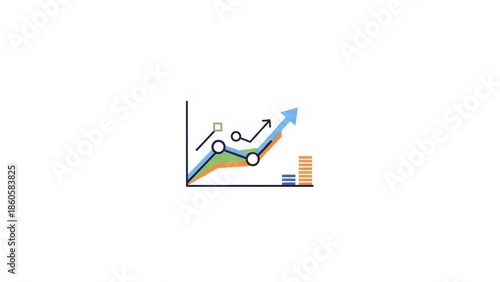 A colorful line graph showing an upward trend with arrows and bars