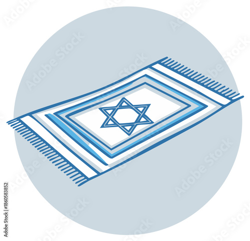 Hand drawn Jewish prayer shawl tallit with Star of David symbol icon blue and white colors religious illustration