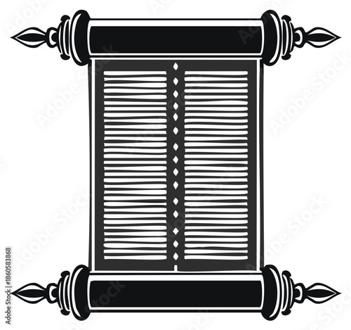 Ancient Scroll with Decorative End Caps and Detailed Text Illustration