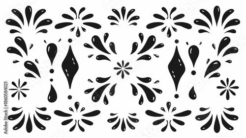 Elegant black floral patterns on white background