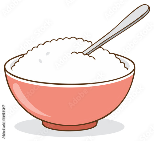 Bowl of White Food with a Spoon inside illustration