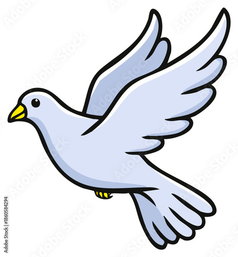 Flying White Dove Cartoon Vector Illustration for Peace and Freedom Concepts