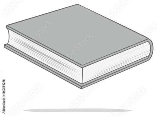 Simple gray hardcover book illustration in an isometric perspective, showing a closed volume for education or storytelling.