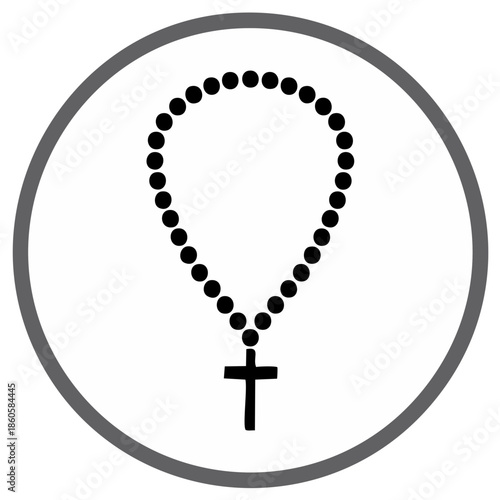 Religious symbol of a rosary within a circle.