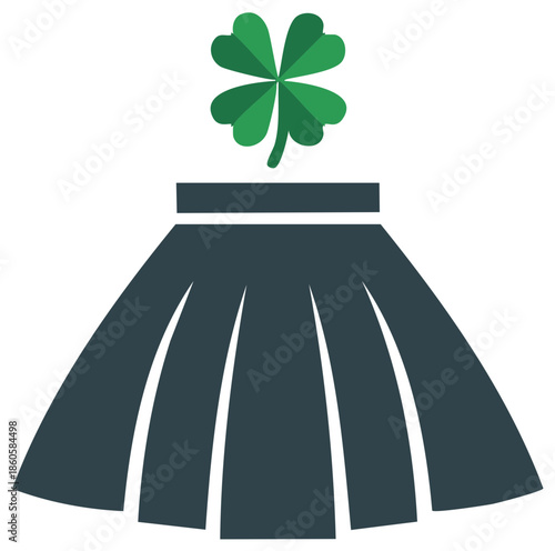 St Patricks Day skirt fashion icon with lucky four leaf clover on top, vector illustration