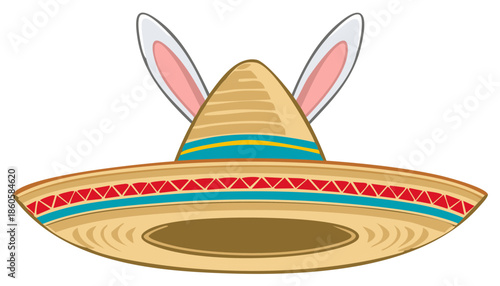 Traditional Sombrero Hat Adorned with Easter Bunny Ears