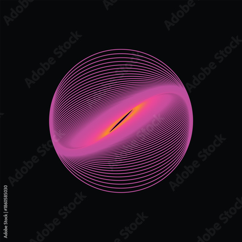 Neon Pink Circular Wave Of Concentric Lines With Black Background — Abstract Futuristic Art