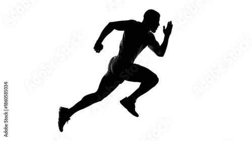 A black silhouette of a muscular man is running at full speed.